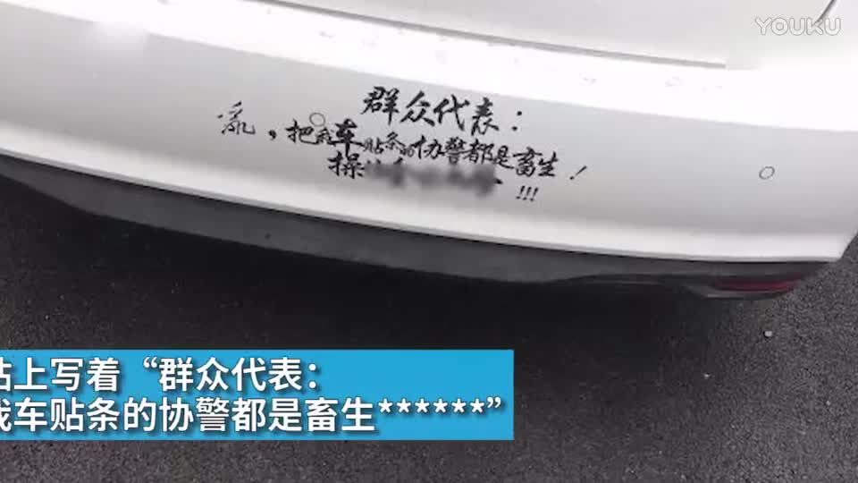 男子不满违停被罚 贴车贴辱骂交警被拘